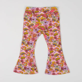 Groovy Mushroom Jersey Bell Bottom Flare Pants for Babies, Toddlers and Girls - Strawberry Jam Kids