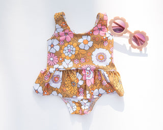 Boho floral print girls swimsuit