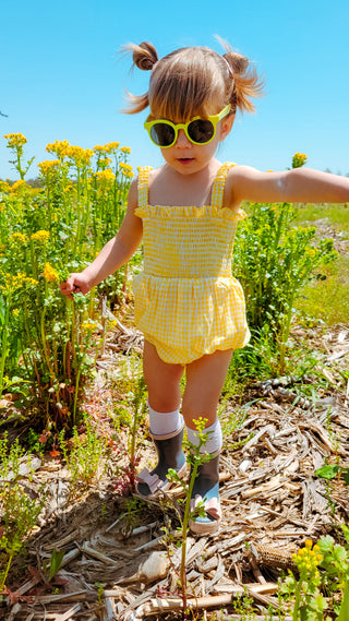 Yellow Gingham Smocked Bubble Romper