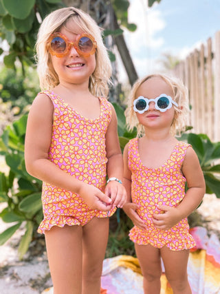 Pink and Yellow Flower Power One Piece Swimsuit Baby Toddler Girls