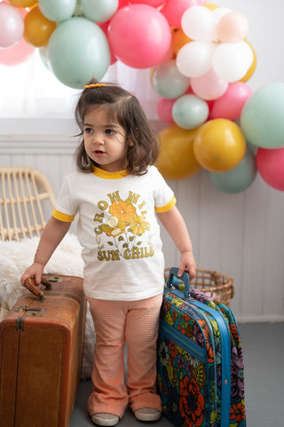 Grow Wild Sun Child Retro Ringer T-Shirt for Baby and Little Girls