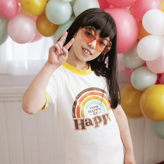 Think Happy Be Happy Retro Ringer T-Shirt for Baby and Little Kids