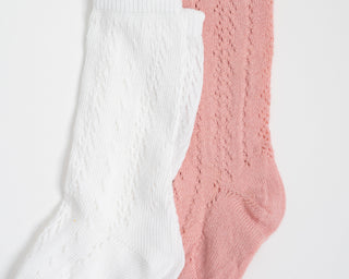 Pink and White Knee High Socks Set of 2