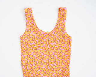 Pink and Yellow Flower Power One Piece Swimsuit Baby Toddler Girls