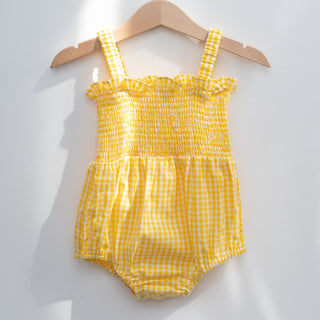 Yellow Gingham Smocked Bubble Romper