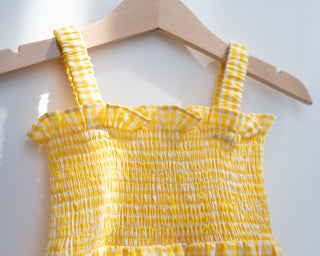 Yellow Gingham Smocked Bubble Romper