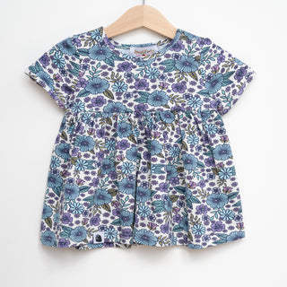 Toddler Girls Retro Blue Floral Shirt