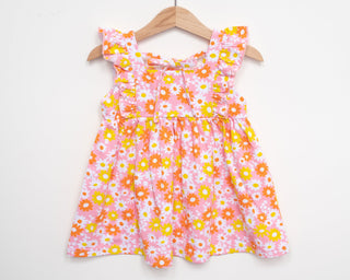 pink vintage floral flutter sleeve girls summer dress