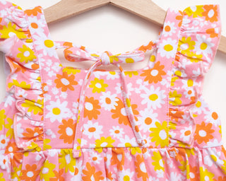 pink vintage floral flutter sleeve girls summer dress
