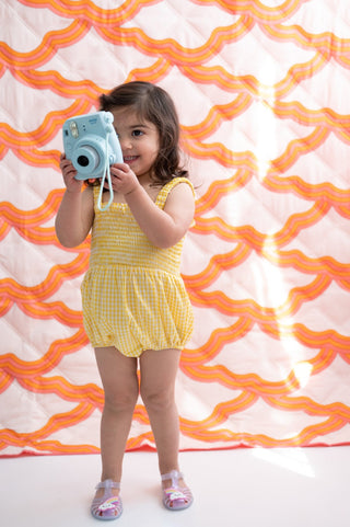 Yellow Gingham Smocked Bubble Romper