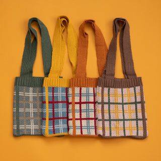 Plaid Knit Kids Shoulder Bags