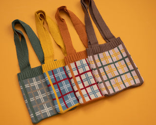 Plaid Knit Kids Shoulder Bags