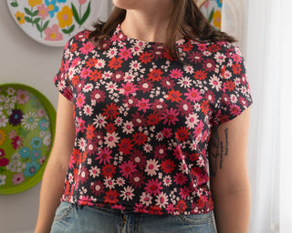 womens top - vintage prints - crop top - floral top