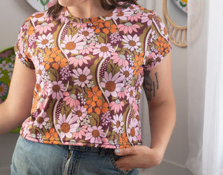 womens top - vintage prints - crop top - floral top