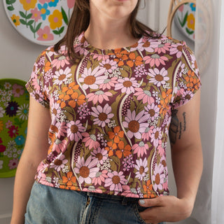 womens top - vintage prints - crop top - floral top