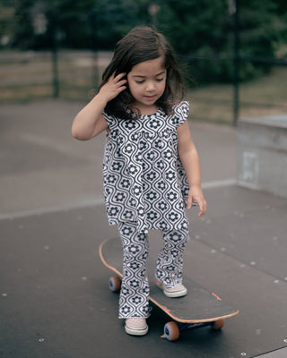 black and cream flower bell bottom pants - toddler pants