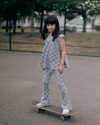 black and cream flower bell bottom pants - toddler pants