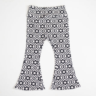 black and cream flower bell bottom pants - toddler pants