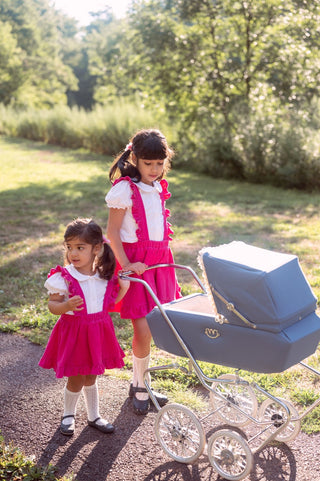 Pink corduroy pinafore skirt for baby toddler girls