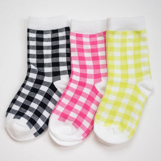 Black Pink and Yellow Checkered Kids Socks