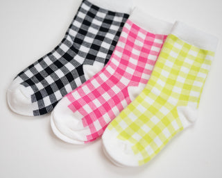Black Pink and Yellow Checkered Kids Socks