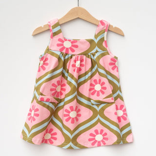 Pink and green flower pinafore style dress