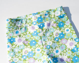 blue and green retro floral girls bike shorts