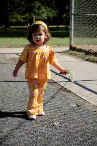 mustard flower girls bell bottom jersey knit pants