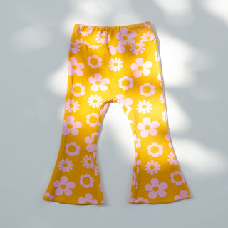 mustard flower girls bell bottom jersey knit pants