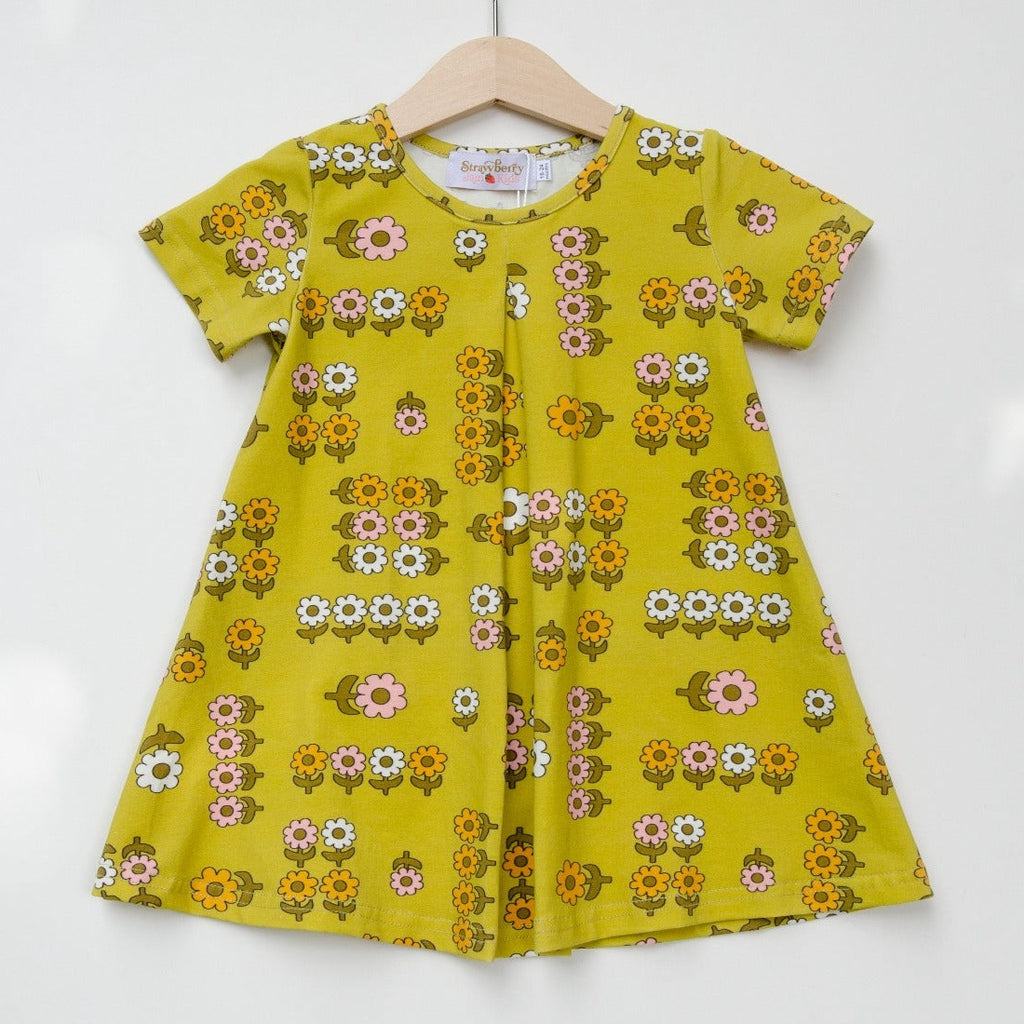 Green Retro Flower Print Baby and Little Girls Dress – Strawberry Jam Kids