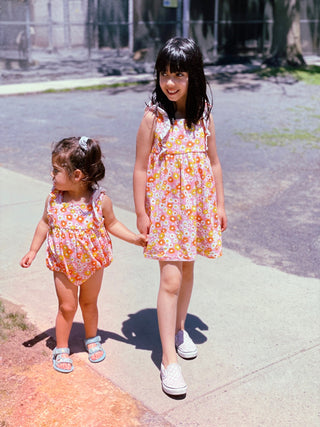 pink vintage floral flutter sleeve girls summer dress