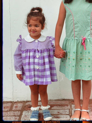 Vintage Purple Gingham Long Sleeve Baby Top or Dress
