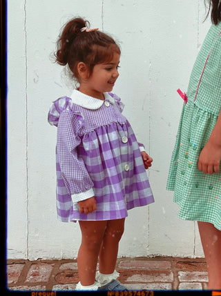 Vintage Purple Gingham Long Sleeve Baby Top or Dress