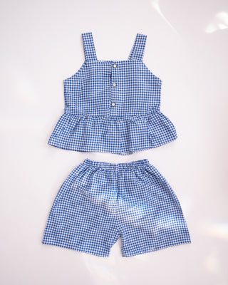 Two Piece Blue Gingham Summer Set for Toddler Girls