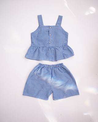 Two Piece Blue Gingham Summer Set for Toddler Girls