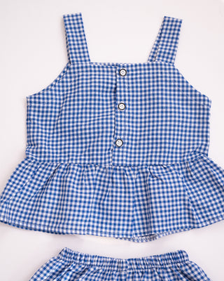 Two Piece Blue Gingham Summer Set for Toddler Girls
