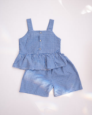 Two Piece Blue Gingham Summer Set for Toddler Girls