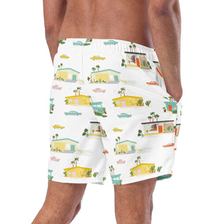 Mid Century Summer Print Men's Swim Trunks