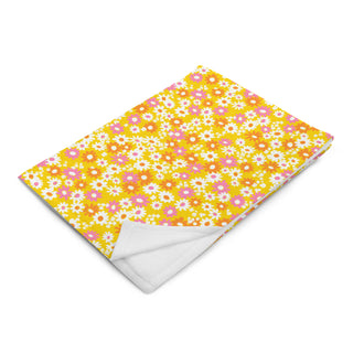 Yellow Vintage Floral Throw Blanket