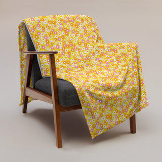 Yellow Vintage Floral Throw Blanket